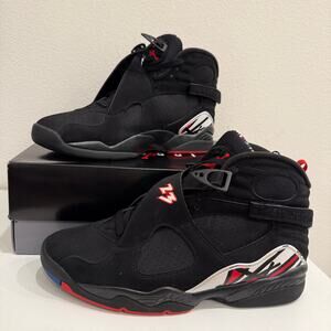 Size 11.5 - Jordan 8 Retro Mid Playoff Black White Red Suede (305381-062)
